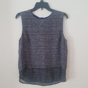 Theory 100% Silk Navy Patterned Sleeveless Blouse Size Large